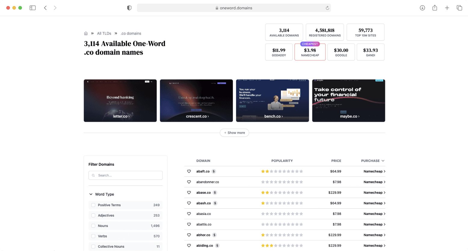 One Word Domains - Database of 1,381,826 available and brandable one ...