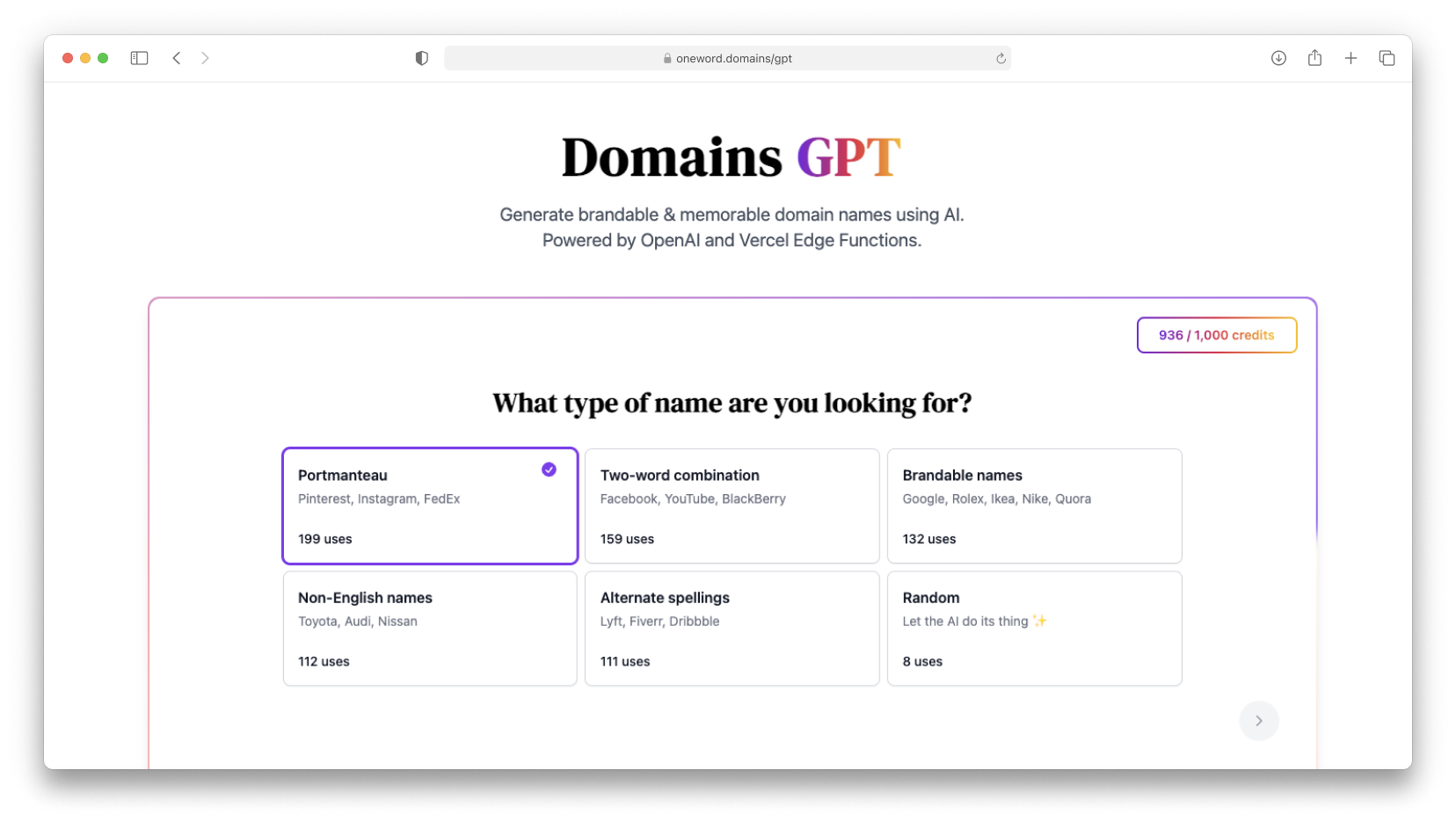 Screenshot of DomainsGPT